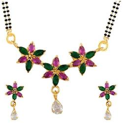 Efulgenz Indian Bollywood Traditional Gold Plated Ruby Emerald/Color CZ Stone Mangalsutra Pendant Necklace Jewelry with Chain for Women
