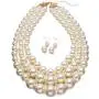Faux Big White Pearl 3 Layer Chunky Necklace and Earrings Bib Costume Jewelry Set Faux Big White Pearl 3 Layer Chunky Necklace and Earrings Bib Costume Jewelry Set