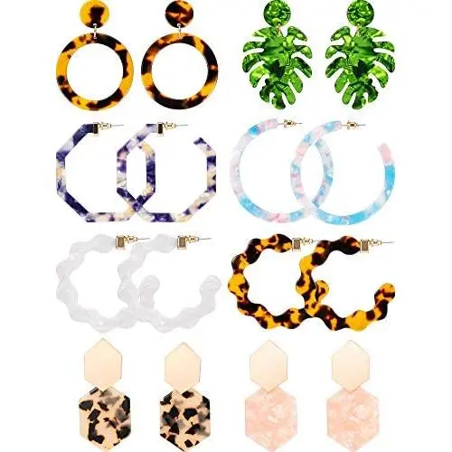 8 Pairs Mottled Acrylic Hoop Earrings Resin Statement Drop Dangle Earrings Polygonal Bohemian Fashion Jewelry Earrings for Women Girls 8 Pairs Mottled Acrylic Hoop Earrings Resin Statement Drop Dangle Earrings Polygonal Bohemian Fashion Jewelry Earrings for Women Girls