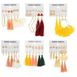 36 Pairs Tassel Earrings Colorful Long LayeredThread Ball Dangle Earrings Stud Earring Bohemian Tiered Tassel Drop Earrings Fashion Jewelry for Women Gifts