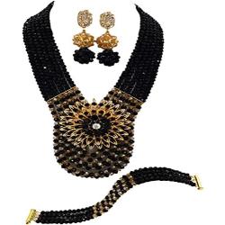 aczuv Womens Fashion Beaded Crystal Nigerian Bridal Wedding Party Necklace African Beads Jewelry Set