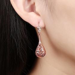 Mothers Day Gifts Filigree Teardrop Leverback Dangle Earrings for Women Rose Gold Plated Jewelry Hypoallergenic Earrings