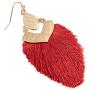 Bohemian Silky Thread Fan Fringe Tassel Statement Earrings - Lightweight Strand Feather Shape Dangles