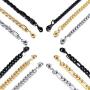 TAMHOO 12 PCS Assorted Chain Necklaces for Men and Women in 4 Styles 3 Colors - Figaro Chain, Rope Chain, Cuban Link Curb Chain, Square Rolo Chain - Gold, Silver, Black