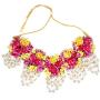 SANARA Indian Flower Bridal Necklace Earring Tikka Set with Hath Phool Women Traditional Mehendi Necklace Gota Jewelry Pink & Red Rose Flower Gota Patti Jewelry Set