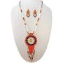 HANDMADE BEADED INDIAN FASHION JEWELRY ORANGE BLACK NATIVE STYLE STAR SEED BEADED MEDALLION NECKLACE EARRINGS SET S51/2
