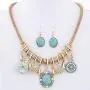 Simsly Vintage Crystal Necklace Gold Turquoise Pendant Necklace Chain Jewelry with Earring for Women and Girls