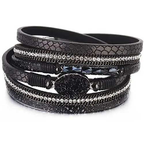 FANCY SHINY Leather Wrap Bracelet Boho Cuff Bracelets Crystal Bead Bracelet with Magnetic Clasp Jewelry Gifts for Women Teen Girls FANCY SHINY Leather Wrap Bracelet Boho Cuff Bracelets Crystal Bead Bracelet with Magnetic Clasp Jewelry Gifts for Women Teen Girls