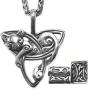 Gungneer Triquetra Cat Pendant Necklace with Steel Keel Chain, Celtic Trinity Knot Zodiac Charm Necklace for Women Men, 316L Stainless Steel Bonus 2X Runic Beard Beads