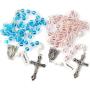 Luomu 2pcs Pink&Blue Glass Round Beads Rosary Necklace for Girls ans Boys with Pearl Glory Beads with Miraculous Center Piece and Crucifix Pack in Velvet Bag