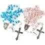 Luomu 2pcs Pink&Blue Glass Round Beads Rosary Necklace for Girls ans Boys with Pearl Glory Beads with Miraculous Center Piece and Crucifix Pack in Velvet Bag
