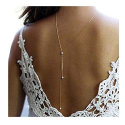 LittleB Back Necklace Backdrop Pearls Body Chain for women. (Gold)