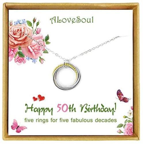 ALoveSoul 50th Birthday Gifts for Women - 925 Sterling Silver Five Circle intertwined Necklace for Her 5 Decade Jewelry 50 Years Old Presents