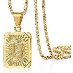 Trendsmax Initial A-Z Letter Pendant Necklace Mens Womens Capital Letter Yellow Gold Plated Stainless Steel Box Chain 22inch