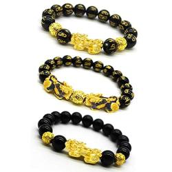 RIOSO Feng Shui Good Luck Bracelets for Men Women Obsidian Bead Dragon Lucky Charm Bracelet Pixiu Pi Yao Attract Wealth Money Feng Shui Jewelry