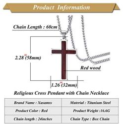 Xusamss Titanium Steel Wood Grain Cross Pendant 24'' Chain Necklace