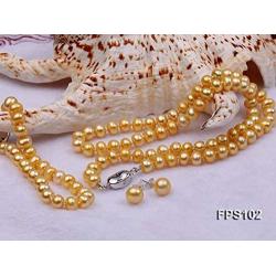 JYX Pearl Necklace Earrings Set 6-7mm AA Golden Freshwater Cultured Pearl Necklace Bracelet and Earrings Jewelry Set