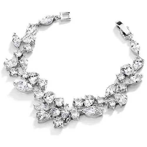 Mariell Mosaic Shape Cubic Zirconia Bridal and Wedding Bracelet for Brides with Marquis and Round CZ Gems Mariell Mosaic Shape Cubic Zirconia Bridal and Wedding Bracelet for Brides with Marquis and Round CZ Gems