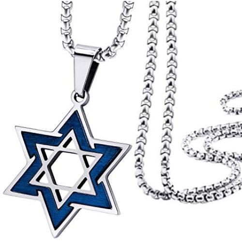 555Jewelry 2 Tone Stainless Steel Star of David Necklace for Men, 16-24 Inch Box Chain