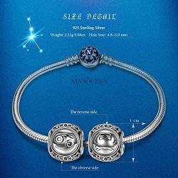 NINAQUEEN Zodiac Sign Charms for Bracelet Necklace 925 Sterling Silver Plated Platinum Star Bead Charm 12 Horoscope Constellation Birthday Charms Bracelets Jewelry Gifts for Women Girls