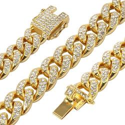 Mens 12MM 14MM 20MM Chains 18K Gold Plated CZ Fully Iced-Out Miami Cuban Link Necklace