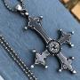 Punk Rock Gothic Jewelry inverted Black St Peter Cross Black Silver Pewter Mens pendant necklace Amulet Charm for men w Silver Ball Chain