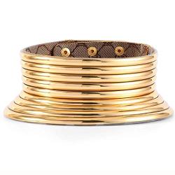 Fstrend African National Choker Collars Gold Leather Chunky Punk Necklace Gothic Statement Necklaces Jewelry for Women and Girls (Gold)