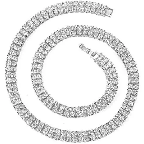 HH Bling Empire Iced Out Baguette Diamond Tennis Chain for Men Silver Gold Plated 16 18 20 24 30 Inches HH Bling Empire Iced Out Baguette Diamond Tennis Chain for Men Silver Gold Plated 16 18 20 24 30 Inches