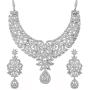 Touchstone Hollywood Glamour Pretty Filigree White Rhinestone Studded Diamond Look Designer Bridal Jewelry hasli Necklace Set for Women in Silver Tone