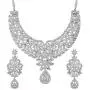 Touchstone Hollywood Glamour Pretty Filigree White Rhinestone Studded Diamond Look Designer Bridal Jewelry hasli Necklace Set for Women in Silver Tone
