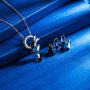 EleQueen 925 Sterling Silver Butterfly Denim Blue Pendant Necklace Stud Earrings Jewelry Set Made with Crystals
