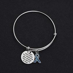 POTIY Blue Ribbon Awareness Charm Colon Cancer Fighter Bracelet Dark Blue Awareness Ribbon Gift Inspirational Bracelet for Cancer Survivor