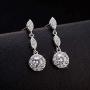 Women Fashion Necklace Earrings Round-Cut Cubic Zirconia Pendant Necklace Dangle Earrings Jewelry Set (White)