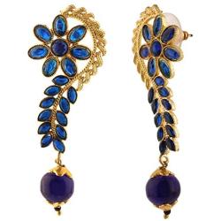 Efulgenz Indian Bollywood 14K Gold Plated Crystal Kundan Pearl Floral Leaf Dangle Drop Earrings Jewelry Set