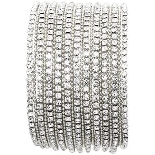 Rosemarie Collections Womens Exquisite 11 Strand Rhinestone Crystal Statement Formal Wear Bracelet, 6''+2.5'' Extender