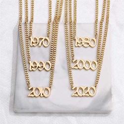Ursteel Birth Year Number Necklace, 18K Gold Plated Old English Birth Year Pendant Necklaces Personalized Anniversary Birthday Jewelry for Women, 1970-2021