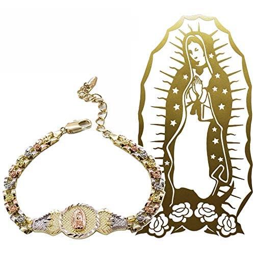 Our Lady of Guadalupe Tri Color Gold Plated Bracelet with a Vinyl Sticker for your car, window or any smooth surface. Pulsera de la Virgen de Guadalupe. Chapa de Oro. Oro Laminado. Religious Jewelry. Our Lady of Guadalupe Tri Color Gold Plated Bracelet with a Vinyl Sticker for your car, window or any smooth surface. Pulsera de la Virgen de Guadalupe. Chapa de Oro. Oro Laminado. Religious Jewelry.