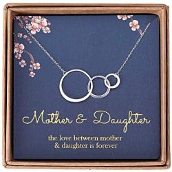 Mom 2 Daughters Necklace - Sterling Silver Three Interlocking Infinity Triple Circles -Mother Daughter Gifts Necklace Jewelry Gifts for Christmas Mothers Day Birthday with Message Card & Gift Box