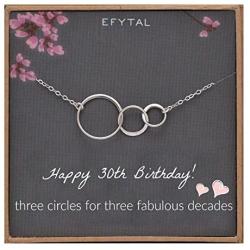 EFYTAL 30th Birthday gifts for women Sterling Silver Three Circle Necklace For Her 3 Decade Jewelry 30 Years Old