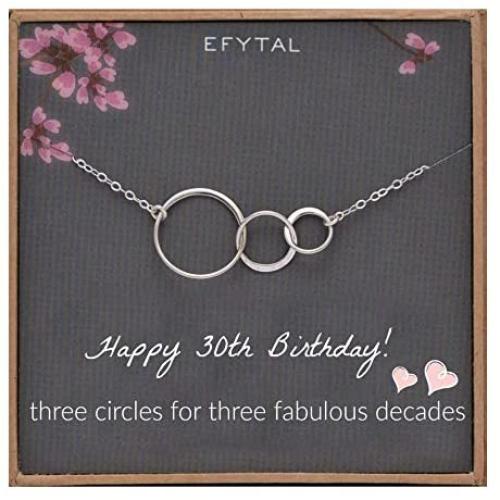 EFYTAL 30th Birthday gifts for women Sterling Silver Three Circle Necklace For Her 3 Decade Jewelry 30 Years Old