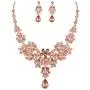BriLove Wedding Bridal Jewelery Set for Women Rhinestone Butterfly Filigree Statement Necklace Dangle Earrings Peach Morganite Color Rose-Gold-Toned