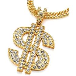 Hip Hop Punk Large US Dollar Money Sign Pendant with Rhinestones Necklace for Men Women