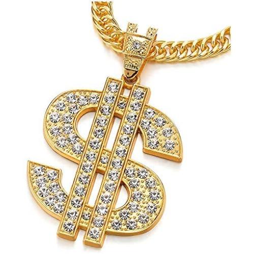 Hip Hop Punk Large US Dollar Money Sign Pendant with Rhinestones Necklace for Men Women