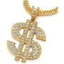 Hip Hop Punk Large US Dollar Money Sign Pendant with Rhinestones Necklace for Men Women