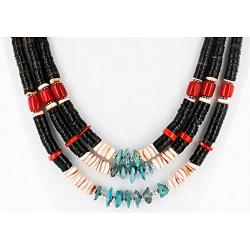 Native-Bay 925 Sterling Silver Authentic Strand-Charlene Little-Navajo Graduated Heishi, Turquoise and Coral