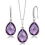 Gem Stone King 925 Silver Amethyst Pear Shape Pendant and Earrings Set (19.50 cttw Birthstone with 18 Inch Silver Chain)
