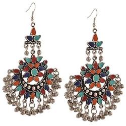 Bollywood Traditional Indian Jewelry Oxidized Silver Afghani Tribal Chandbali Earrings for Women/Girls