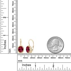 Gem Stone King 4.00 Ct Oval Red Created Ruby 18K Yellow Gold Plated Silver Dangle Earrings