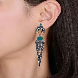 Aheli Vintage Inspire Indian Oxidized Intricate Crafted Faux Stone Dangle Earrings Ethnic Fashion Jewelry for Women Girls