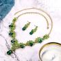 BriLove Womens Wedding Bridal Crystal Teardrop Filigree Leaf Twig Enamel Statement Necklace Dangle Earrings Set